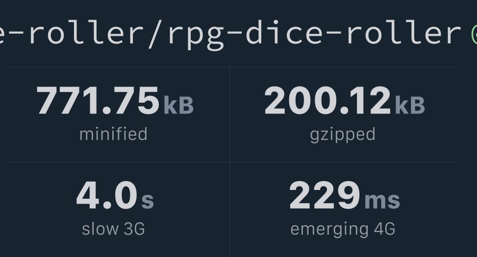 diceroller/rpgdiceroller v5.5.0 Bundlephobia