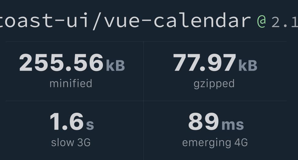 toastui/vuecalendar Bundlephobia