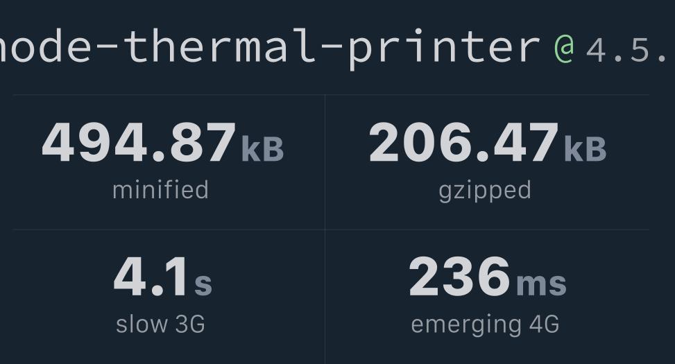 nodethermalprinter Bundlephobia
