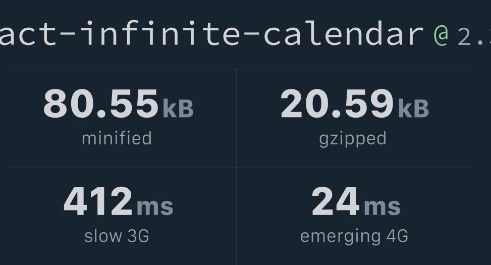 reactinfinitecalendar Bundlephobia